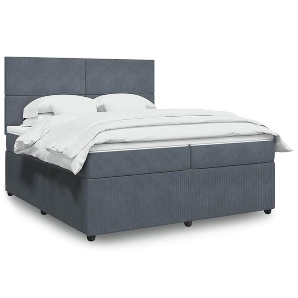 vidaXL Posteľn&yacute; r&aacute;m boxspring s matracom tmavosiv&yacute; 200x200 cm zamat
