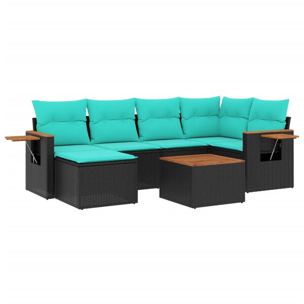 vidaXL 7-dielna záhradná súprava pohoviek s vankúšmi čierna polyratan