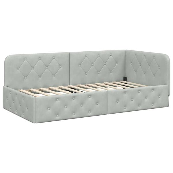 vidaXL Rohový rám postele s čelnou doskou Svetlosivá 90 x 190 cm Zamat