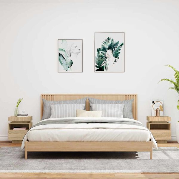 vidaXL Nočné stolíky s LED svetlami 2 ks dub sonoma 40x39x48,5 cm