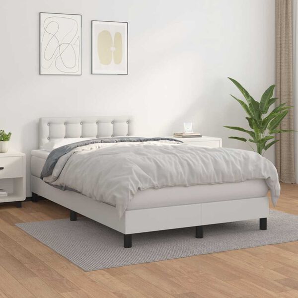 vidaXL Boxspring posteľ s matracom, biela 120x190 cm, umel&aacute; koža