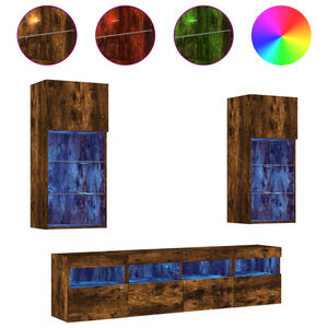 vidaXL 5-dielne TV n&aacute;stenn&eacute; skrinky s LED dymov&yacute; dub kompozitn&eacute; drevo