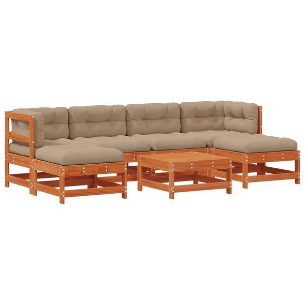 vidaXL Z&aacute;hradn&yacute; lounge set 7 pcs Voskov&aacute; Hned&aacute; Mas&iacute;vna borovica