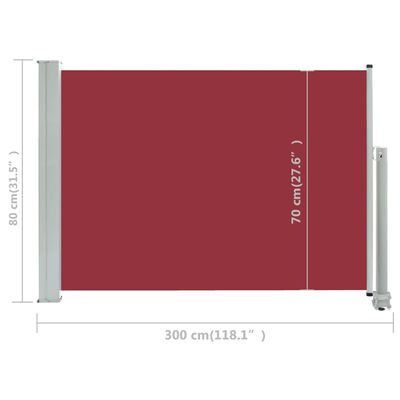 vidaXL Zaťahovacia bočná markíza na terasu červená 80x300 cm