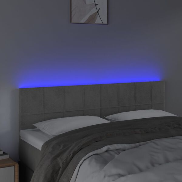 vidaXL Čelo postele s LED bledosivé 144x5x78/88 cm zamat