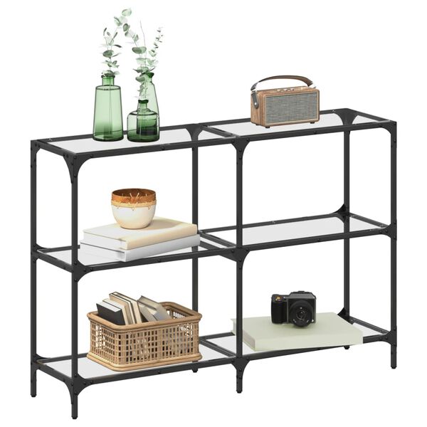 vidaXL Konzolový stolík priehľadná sklenená doska 118,5x30x81 cm oceľ