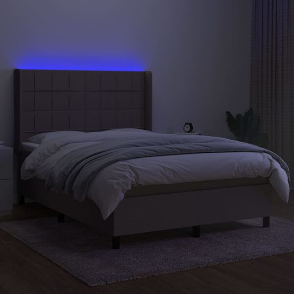 vidaXL Posteľ boxsping s matracom a LED sivohned&aacute; 140x190 cm l&aacute;tka