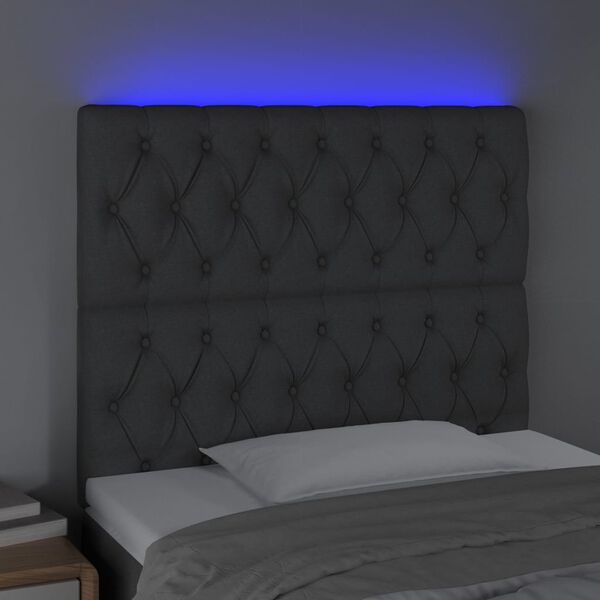 vidaXL Čelo postele s LED tmavosiv&eacute; 100x7x118/128 cm l&aacute;tka