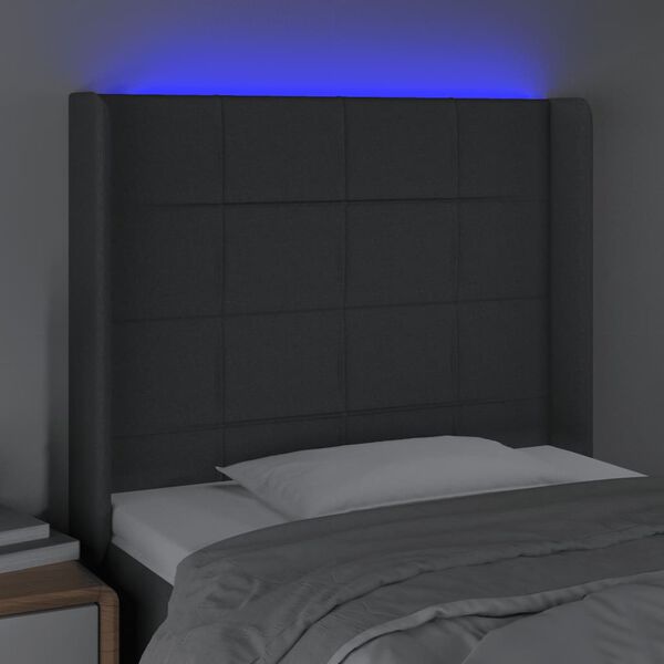 vidaXL Čelo postele s LED tmavosivé 93x16x118/128 cm látka