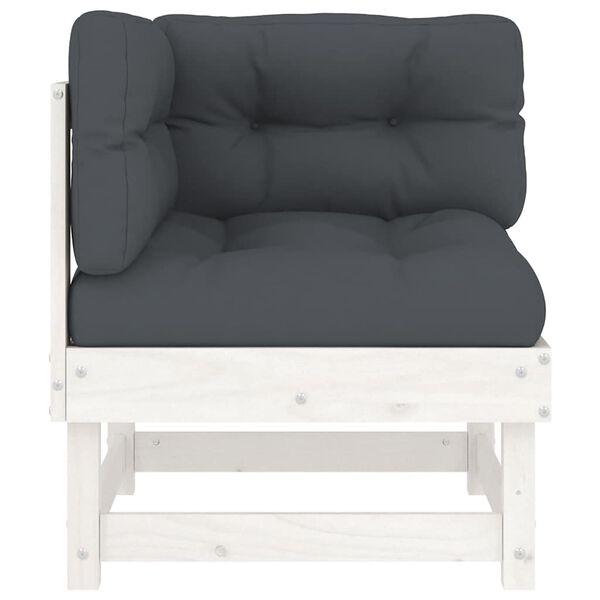 vidaXL Rohová pohovka s podložkami biela borovicový masív