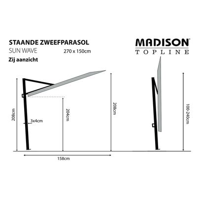 Madison Slnečník na balkón Sun Wave 270x150 cm, sivohnedý PAC3P015