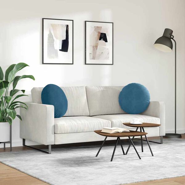 vidaXL Vank&uacute;&scaron;e na sedenie 2 pcs Modr&aacute; &Oslash; 40 x 13 cm Zamat