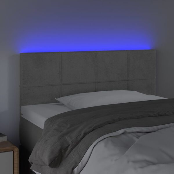 vidaXL Čelo postele s LED bledosiv&eacute; 100x5x78/88 cm zamat