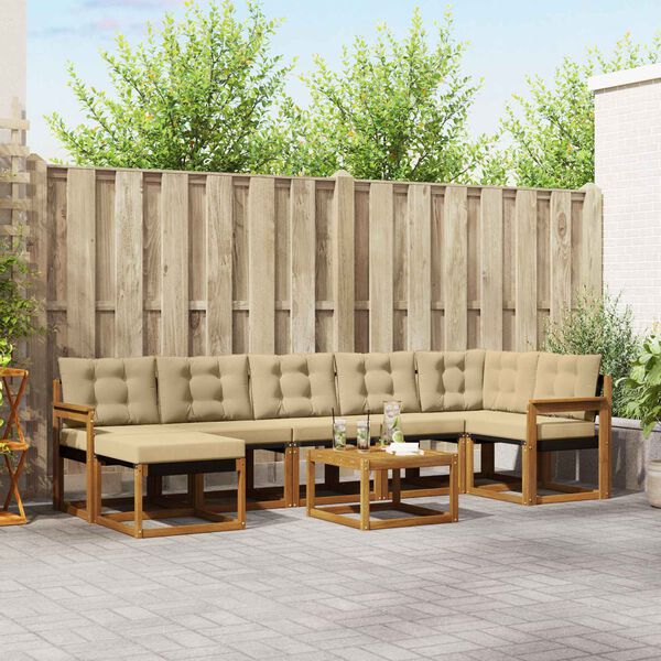 vidaXL Z&aacute;hradn&aacute; s&uacute;prava gaučov s vank&uacute;&scaron;om 8 pcs Pr&iacute;rodn&aacute; a b&eacute;žov&aacute;