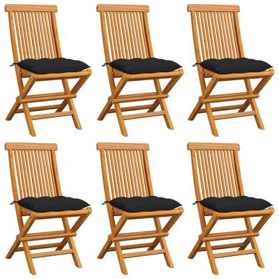 vidaXL Záhradné stoličky s čiernymi podložkami 6 ks tíkový masív