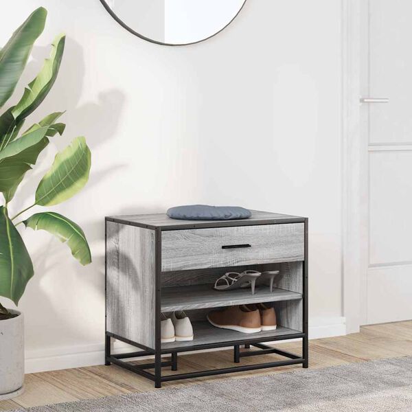 vidaXL Lavička na topánky, sivá sonoma, kompozitné drevo+kov