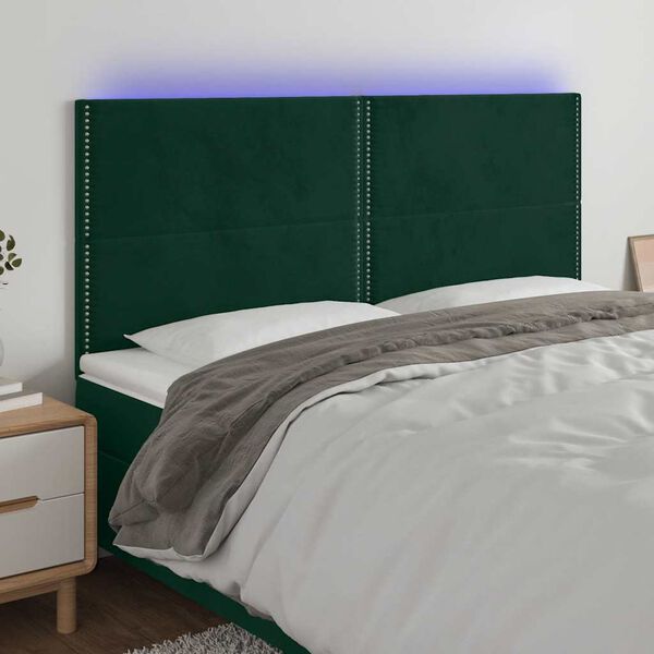 vidaXL Čelo postele s LED tmavozelen&eacute; 160x5x118/128 cm zamat