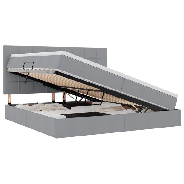 vidaXL Postel s &uacute;ložn&yacute;m prostorem a LED svetlom Svetlosiv&aacute; Polyester