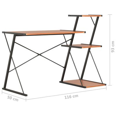 vidaXL Stôl s poličkami, čierno hnedý 116x50x93 cm