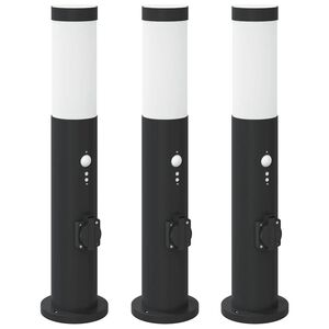 vidaXL Stĺpikov&eacute; svetl&aacute; so senzorom a z&aacute;suvkou 3 ks 50 cm nehrdzavej&uacute;ca oceľ IP44