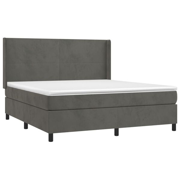 vidaXL Posteľn&yacute; r&aacute;m boxspring s matracom tmavosiv&yacute; 180x200 cm zamat
