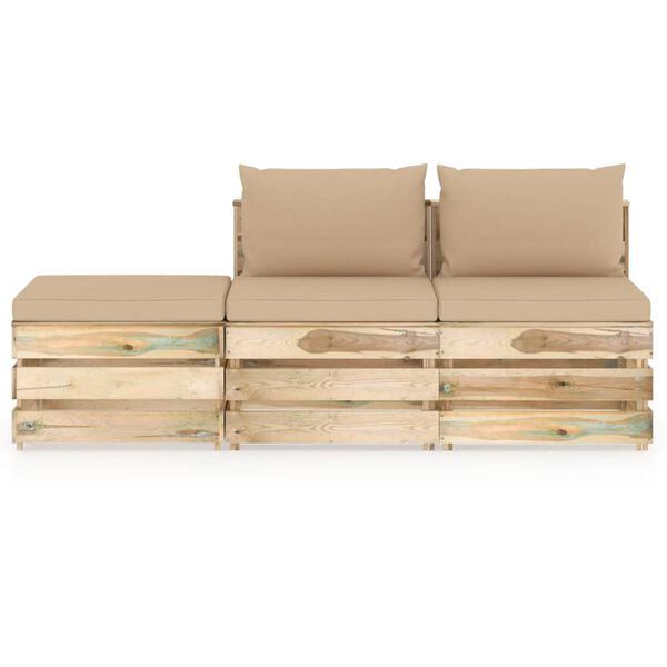 vidaXL 3-dielna sedacia s&uacute;prava s podložkami zelen&aacute; impregnovan&eacute; drevo