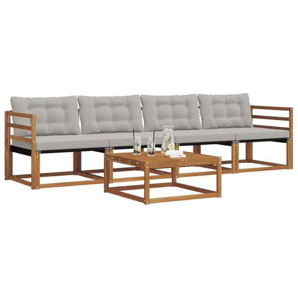 vidaXL Z&aacute;hradn&aacute; s&uacute;prava gaučov s vank&uacute;&scaron;om 5 pcs Pr&iacute;rodn&aacute; a svetlosiv&aacute;