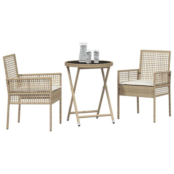 vidaXL Záhradný bistro set 3 pcs Béžová polyratan
