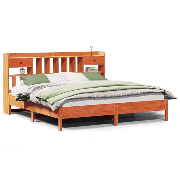 vidaXL Posteľ s knižnicou bez matraca voskov&aacute; 200x200 cm borovica