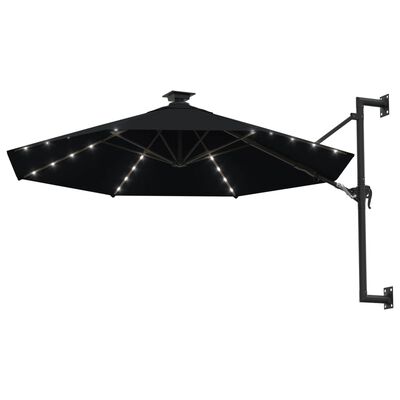 vidaXL Nástenný slnečník s LED a kovovou tyčou 300 cm čierny