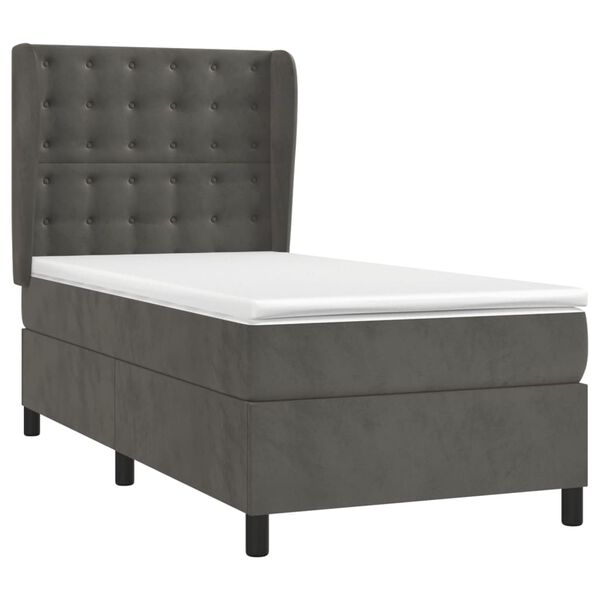 vidaXL Posteľn&yacute; r&aacute;m boxspring s matracom tmavosiv&yacute; 90x190 cm zamat