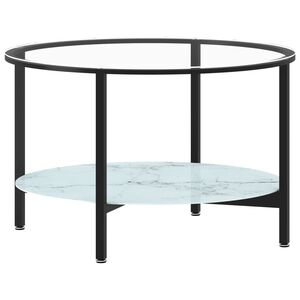vidaXL Čajov&yacute; stol&iacute;k čierny a biely mramor 70 cm tvrden&eacute; sklo