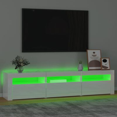 vidaXL TV skrinka s LED svetlami lesklá biela 180x35x40 cm