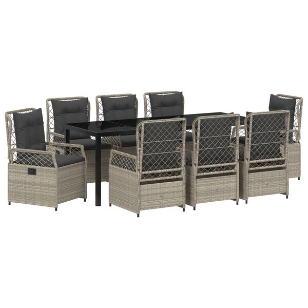 vidaXL Z&aacute;hradn&yacute; jed&aacute;lensk&yacute; set 9 pcs Svetlosiv&aacute; polyratan