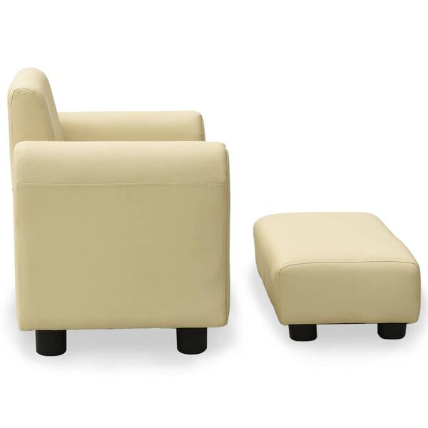 vidaXL Detská pohovka s taburetkou krémovobiela umelá koža