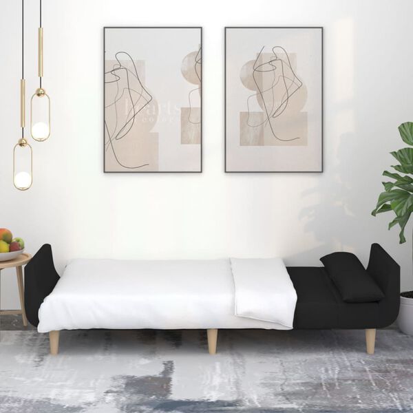 vidaXL 2-miestna rozkladacia pohovka s 2 vank&uacute;&scaron;mi, čierna, l&aacute;tka