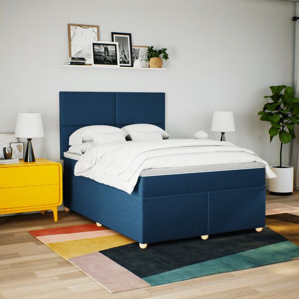 vidaXL Posteľný rám boxspring s matracom modrý 160x200 cm látka