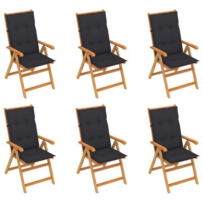vidaXL Záhradné stoličky 6 ks s antracitovými podložkami tíkový masív