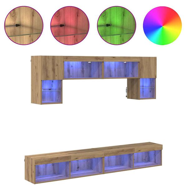 vidaXL TV n&aacute;stenn&eacute; jednotky s LED 6 pcs Remeseln&yacute; dub Kompozitn&eacute; drevo