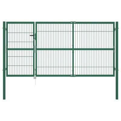 vidaXL Záhradná plotová brána so stĺpikmi 350x140 cm, oceľ, zelená