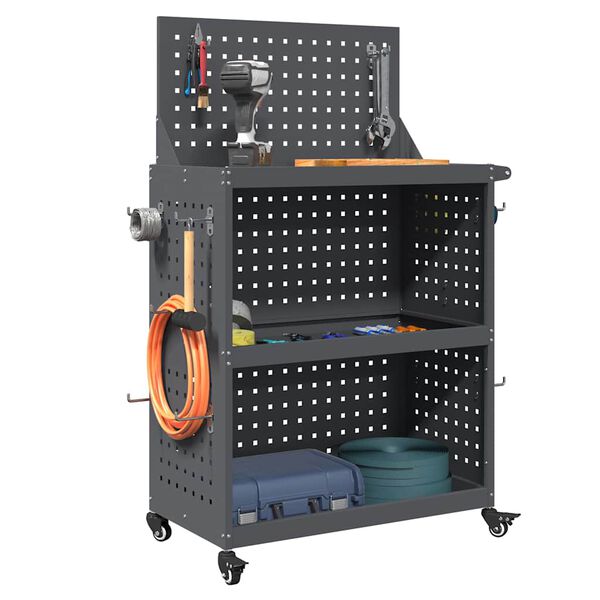 vidaXL Kovový vozík na náradie s poličkou Antracit 65 x 35 x 111 cm
