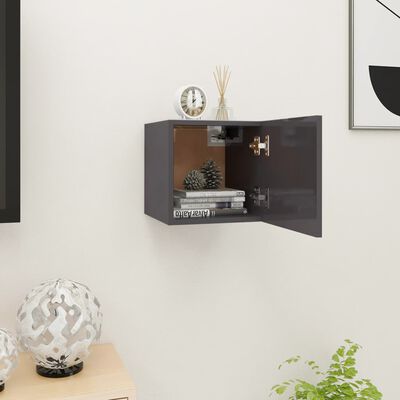 vidaXL Nástenná TV skrinka lesklé sivé 30,5x30x30 cm