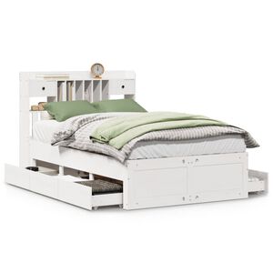 vidaXL Posteľ s knižnicou bez matraca biela 135x190cm borovicov&yacute; mas&iacute;v