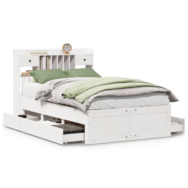 vidaXL Posteľ s knižnicou bez matraca biela 135x190cm borovicový masív