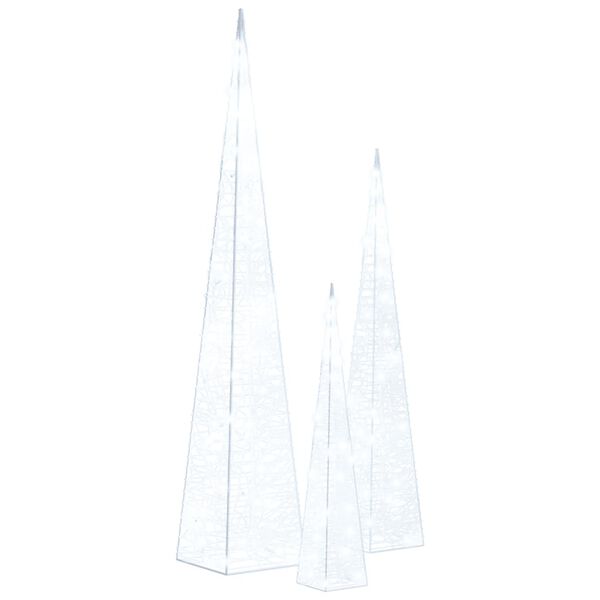 vidaXL Sada akrylov&yacute;ch LED sveteln&yacute;ch kužeľov studen&eacute; biele 30/45/60cm