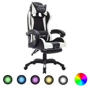 vidaXL Hern&aacute; stolička s RGB LED svetlami bielo-čierna umel&aacute; koža