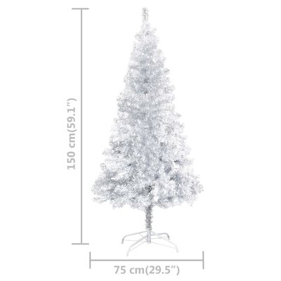 vidaXL Osvetlený umelý vianočný stromček s guľami strieborný 150cm PET