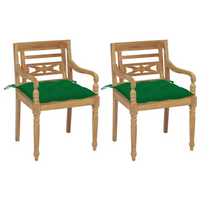 vidaXL Batavia stoličky 2 ks so zelenými vankúšmi masívny teak