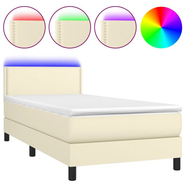 vidaXL Boxspring posteľ s matracom a LED kr&eacute;mov&aacute; 100x200 cm umel&aacute; koža