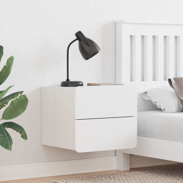 vidaXL Nočný stolík so zásuvkou Biela 39 x 34 x 33 cm Borovicový masív